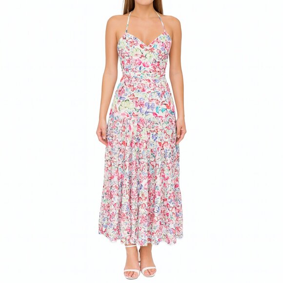 Charo Ruiz Danny Dress XS White Borbo Butterfly Halter Maxi Dress - Picture 1 of 8